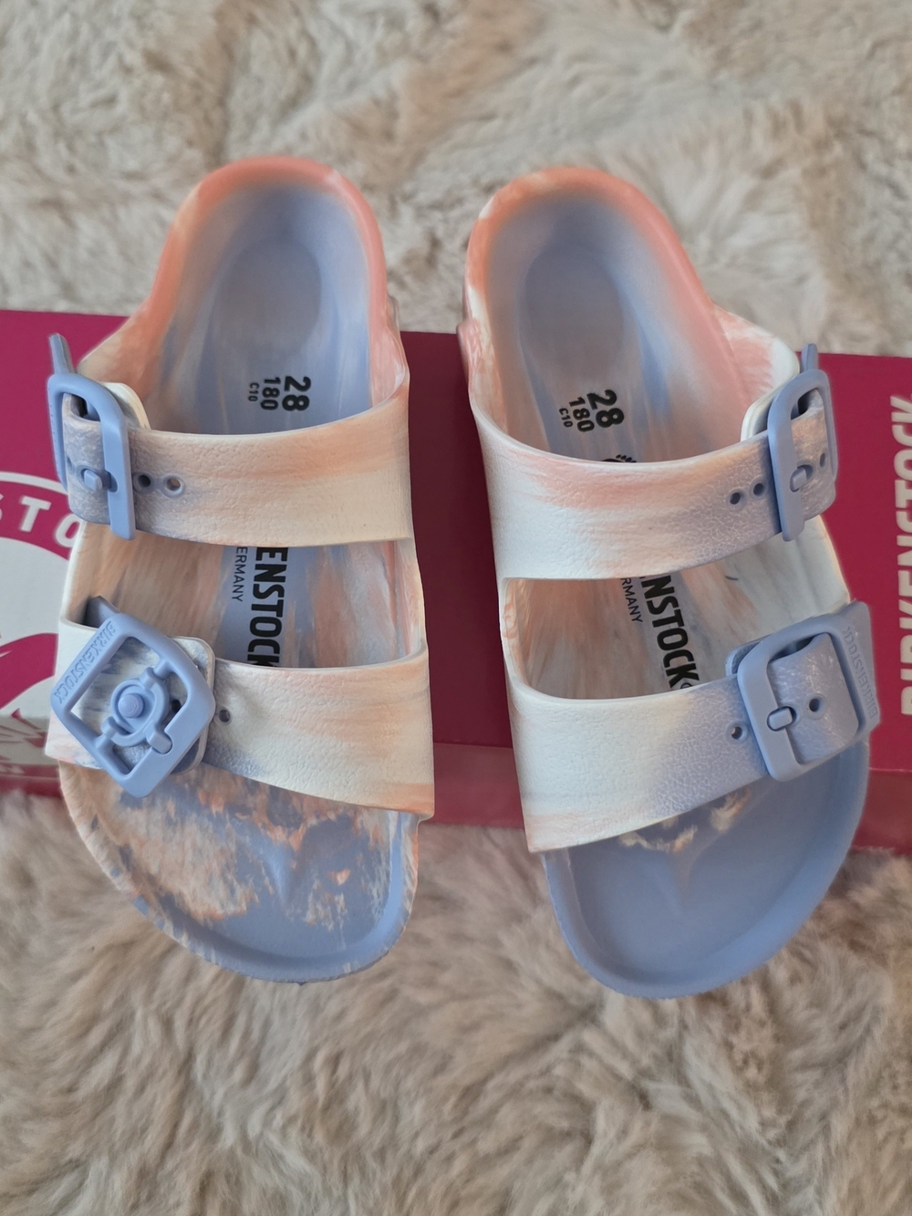 Birkenstock Kids Arizona EVA Sandals in Pastel Blue and Peach